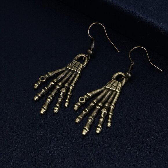 😍TRENDY VINTAGE SKELETON DANGLE ANTIQUE BRONZE PLATED EARRINGS FOR WOMAN, K445 - Picture 3 of 5